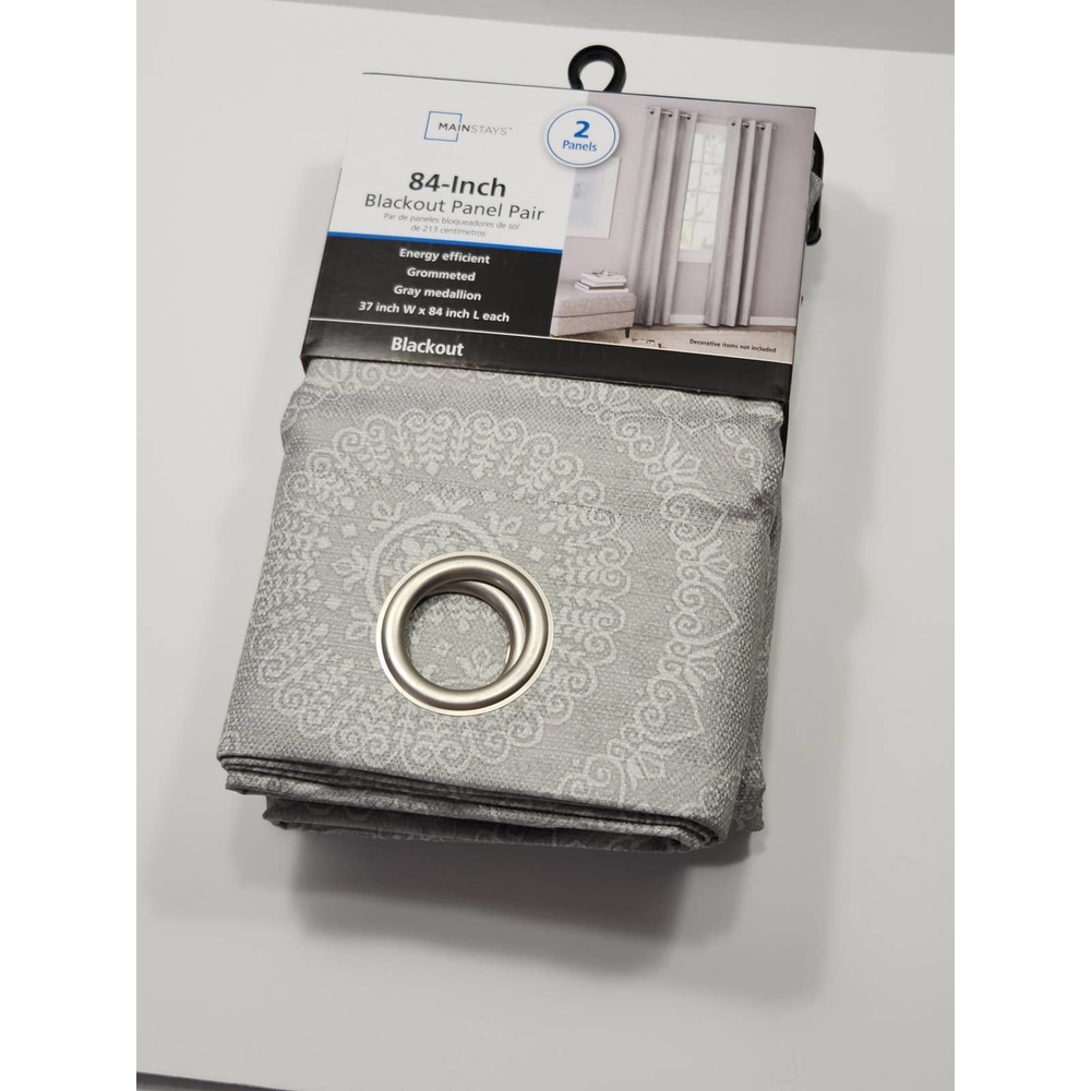 Mainstays - 84 inch Blackout Panel Pair 2 pack - Gray Medallion